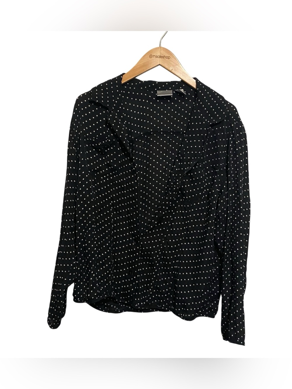 Chico's Black and White Polka Dot 100% Silk Button Down Shirt Size 2/L